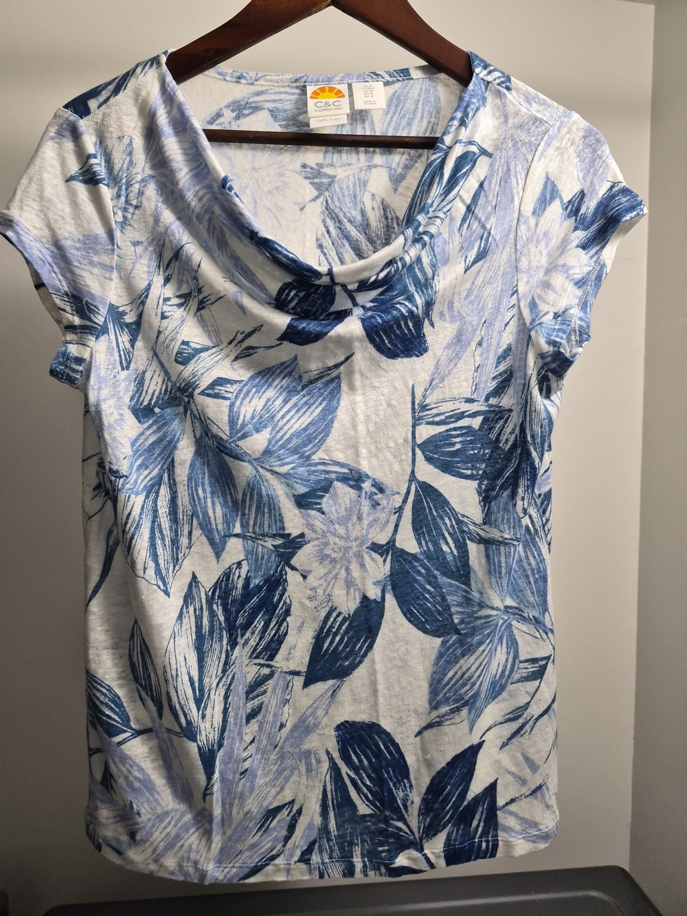 C&C California White Tee with Blue Floral Print